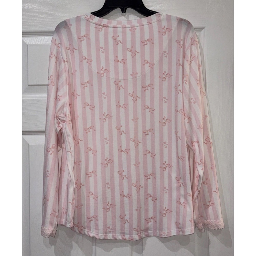 Flora Nikrooz Pajama Set Women XL 14-16 Pink White 2-Piece Top & Pants Sleepwear - Picture 5 of 15